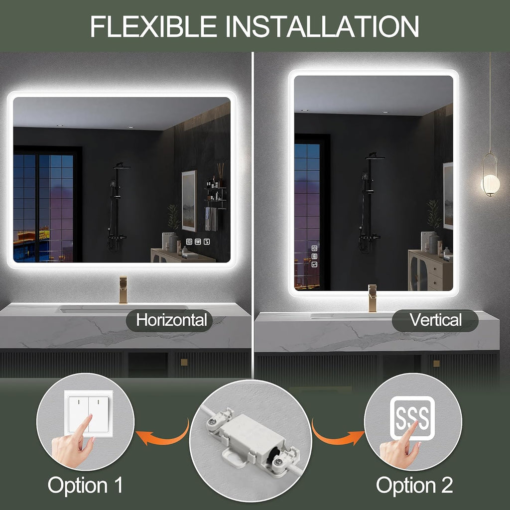 Miroir de salle de bain S'bagno avec éclairage 1200 x 700 mm, IP44, LED, Bluetooth, antibuée, 3 couleurs de lumière (3 000 K, 4 000 K, 6 500 K), intensité variable, mémoire, vertical ou horizontal. Miroirs de salle de bain avec LED.