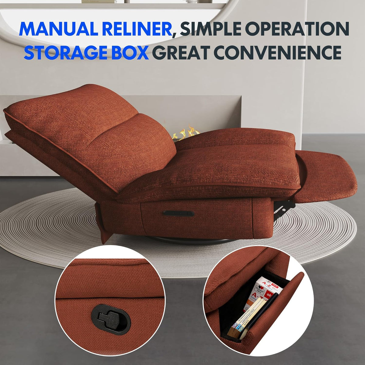 Fauteuil inclinable FLEXISPOT XC6, canapé pivotant à bascule, fauteuil TV avec dossier réglable, fauteuil inclinable pour chambre, salon et home cinéma (beige)