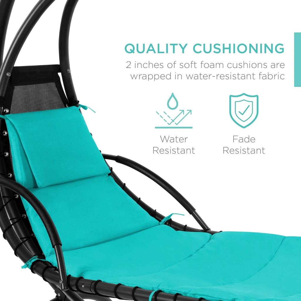 Chaise longue suspendue d'extérieur Best Choice Products – Fauteuil à bascule incurvé en acier avec coussin intégré et auvent amovible – Gris anthracite