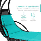 Chaise longue suspendue d'extérieur Best Choice Products – Fauteuil à bascule incurvé en acier avec coussin intégré et auvent amovible – Gris anthracite