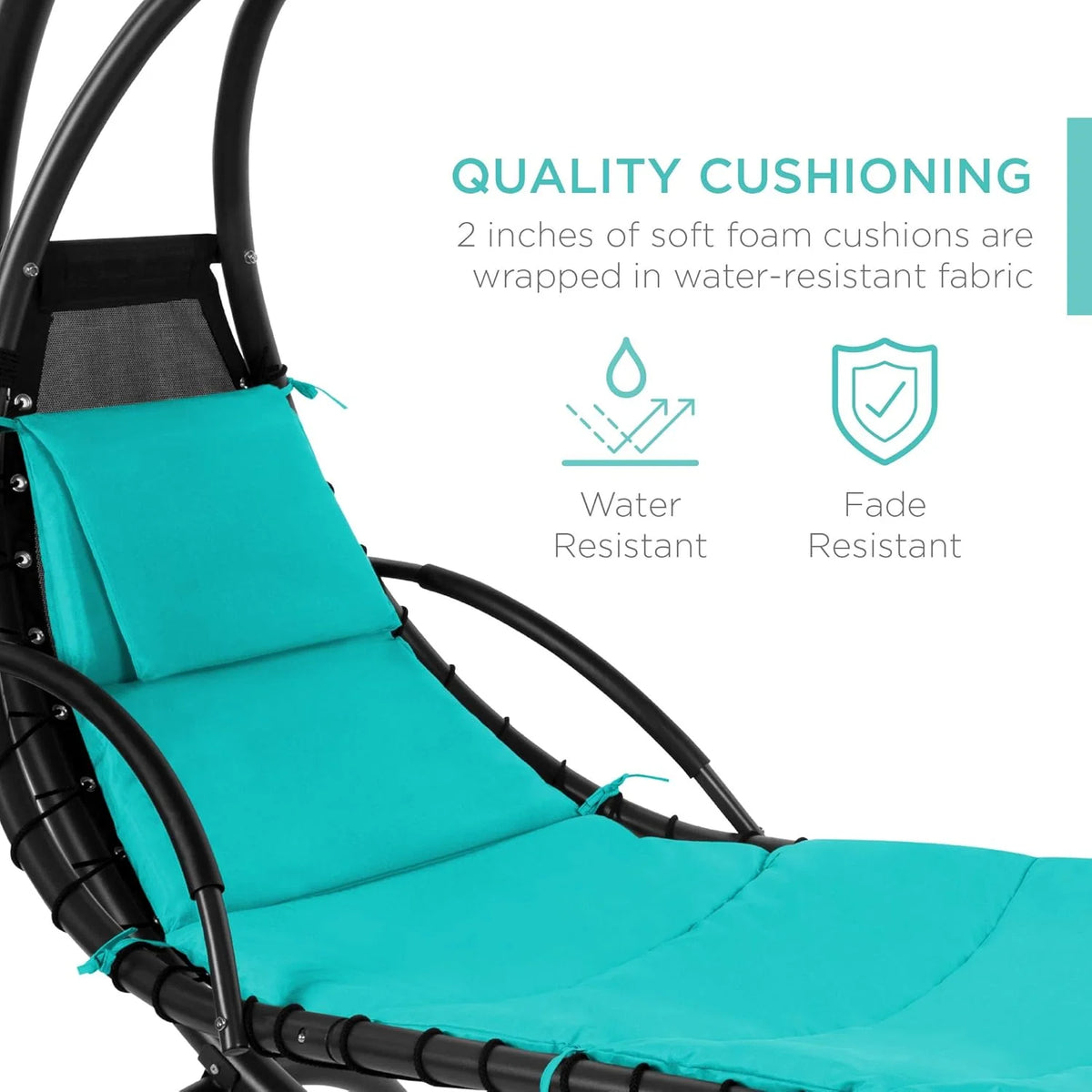 Chaise longue suspendue d'extérieur Best Choice Products – Fauteuil à bascule incurvé en acier avec coussin intégré et auvent amovible – Gris anthracite
