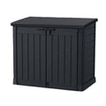 Coffre de rangement de jardin effet bois noir, armoire basse en résine PP étanche
