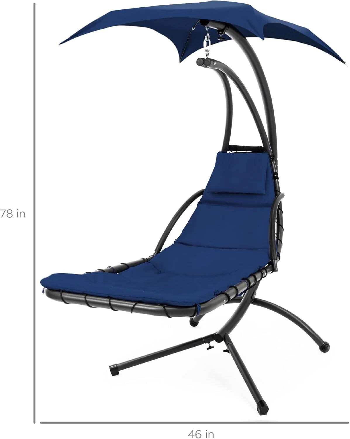 Chaise longue suspendue d'extérieur Best Choice Products – Fauteuil à bascule incurvé en acier avec coussin intégré et auvent amovible – Gris anthracite