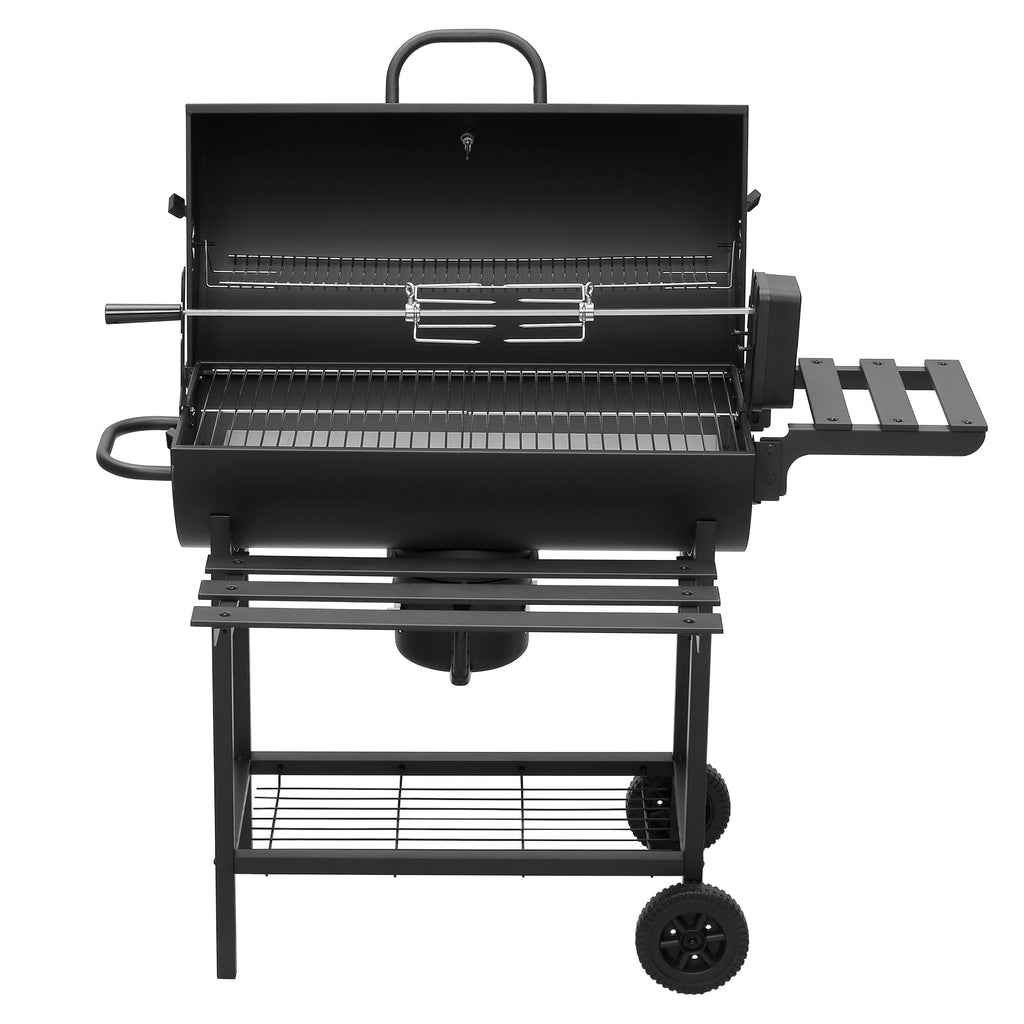 TEENO Chariot à Barbecue de Bois,Grill XXL à Charbon avec Couvercle, Thermomètre,Tiroir à Cendres,Gants anti-brûlures, Évent Réglable,Grand Barbecue au Charbon de Bois (Upgraded (with chicken grill))