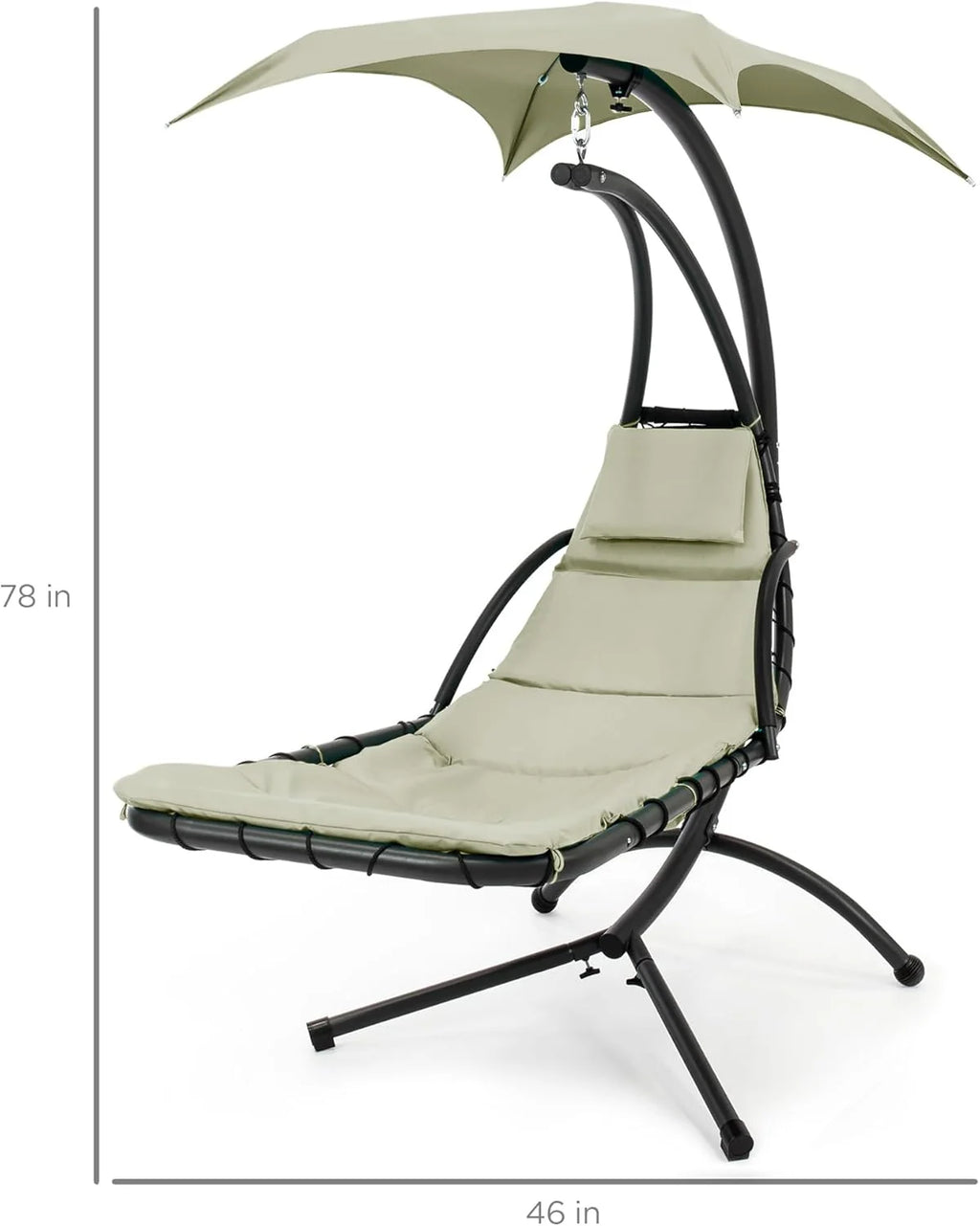 Chaise longue suspendue d'extérieur Best Choice Products – Fauteuil à bascule incurvé en acier avec coussin intégré et auvent amovible – Gris anthracite
