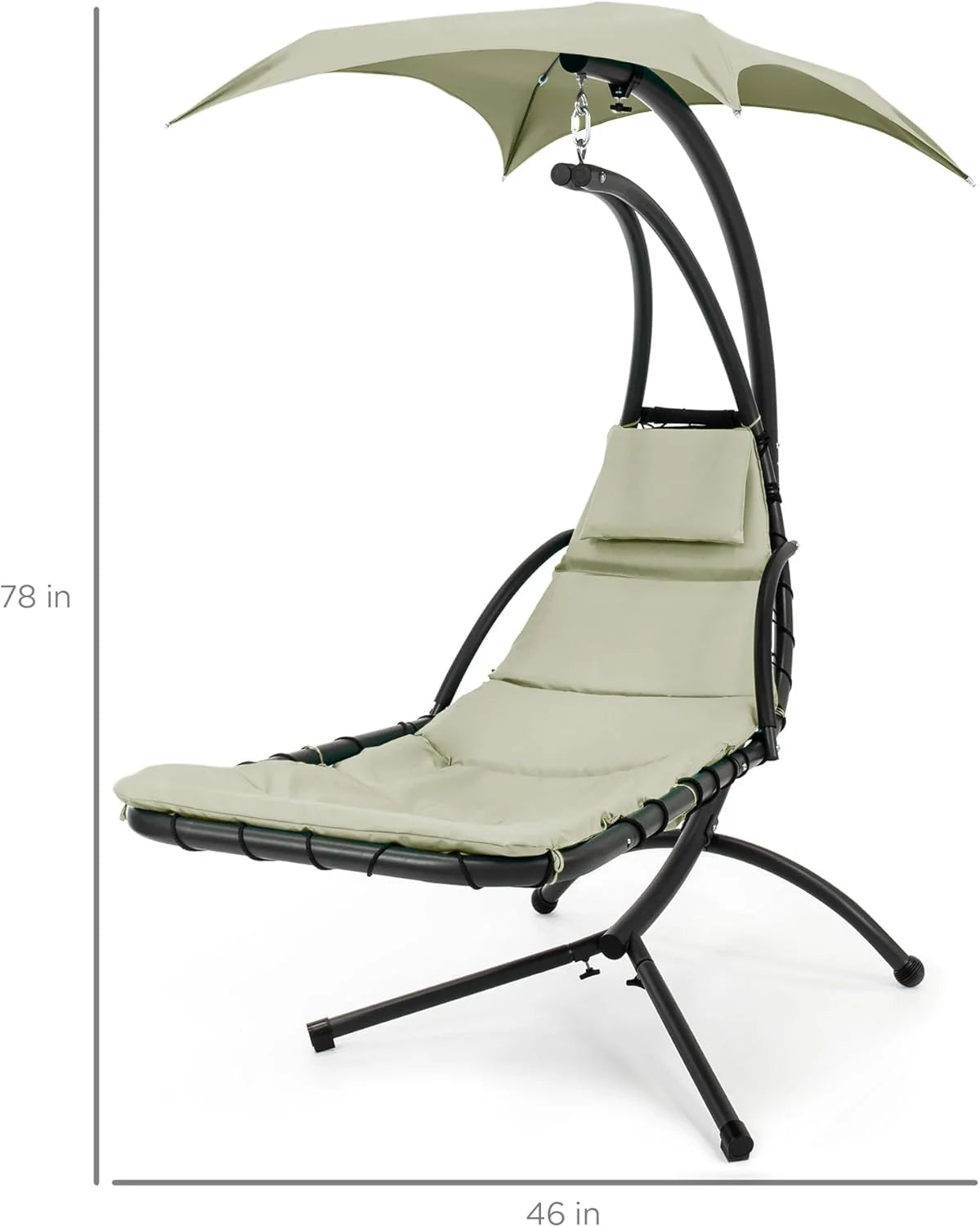 Chaise longue suspendue d'extérieur Best Choice Products – Fauteuil à bascule incurvé en acier avec coussin intégré et auvent amovible – Gris anthracite