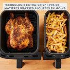 Moulinex air fryer deux compartiments, très grande capacité 11L, 10 personnes, 7 Programmes automatiques, friteuse sans huile, Ecran tactile digital, Dual inox, EZ942BF0, Gris foncé : Cuisine et Maison