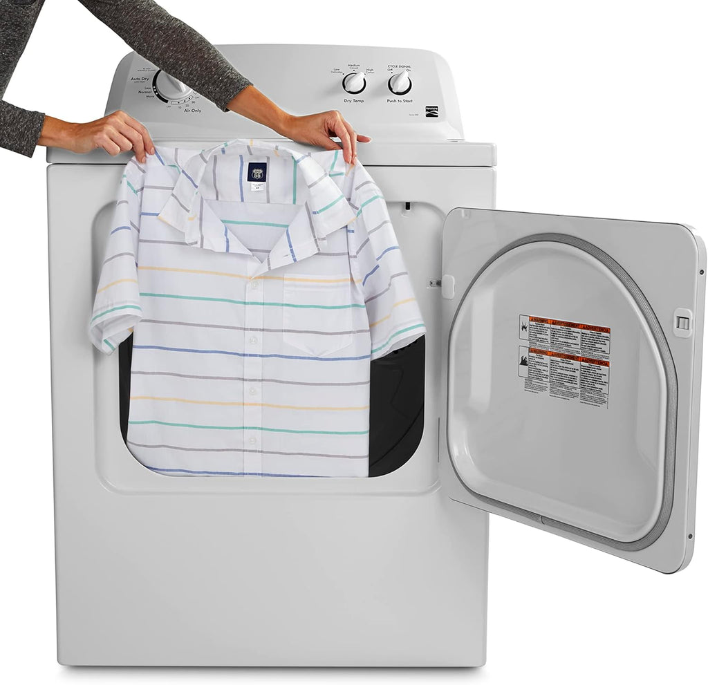 Sèche-linge électrique Kenmore à chargement frontal de 74 cm (29 po) avec protection anti-froissage et capacité totale de 198 litres (7 pi³), blanc