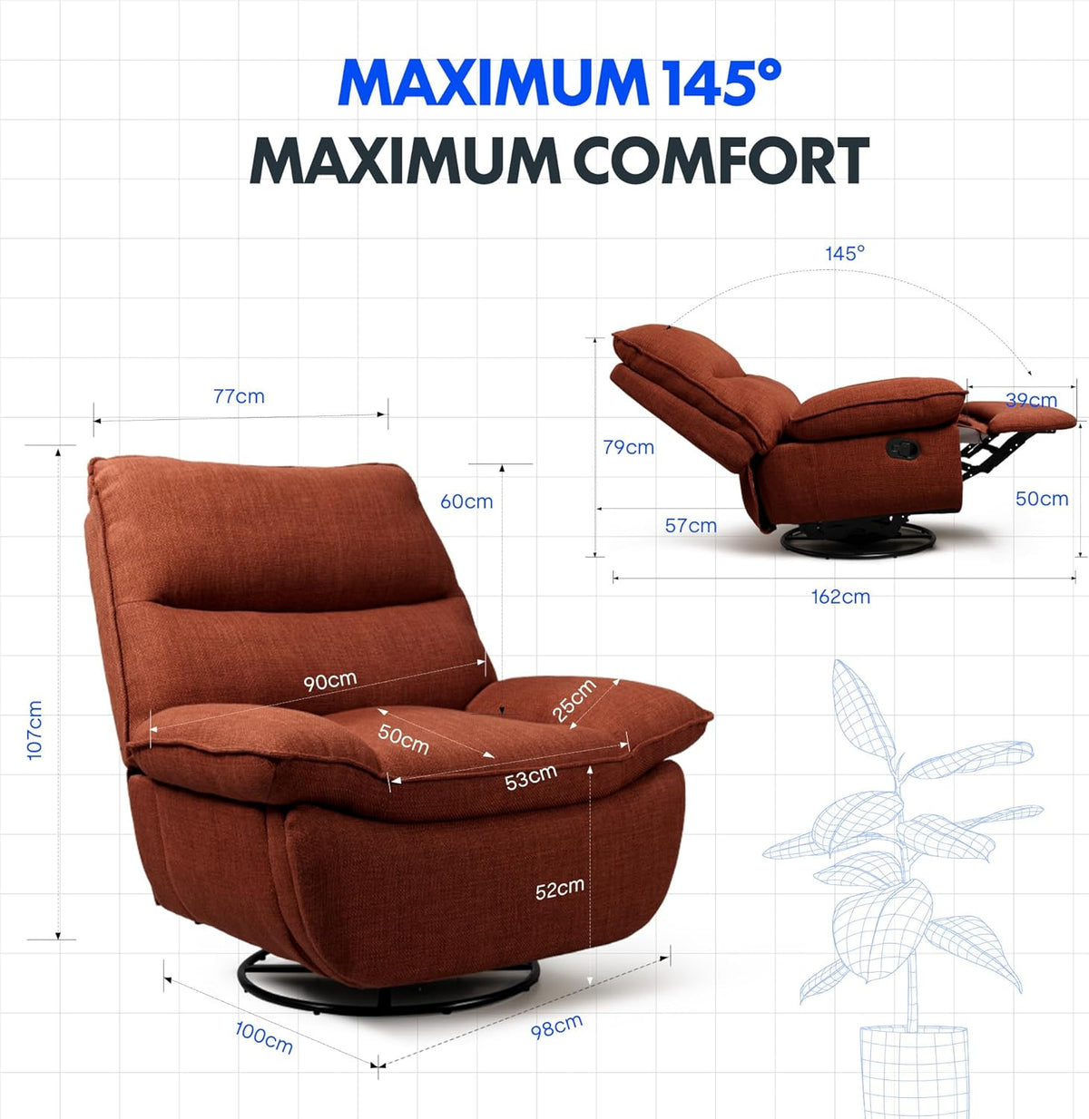 Fauteuil inclinable FLEXISPOT XC6, canapé pivotant à bascule, fauteuil TV avec dossier réglable, fauteuil inclinable pour chambre, salon et home cinéma (beige)