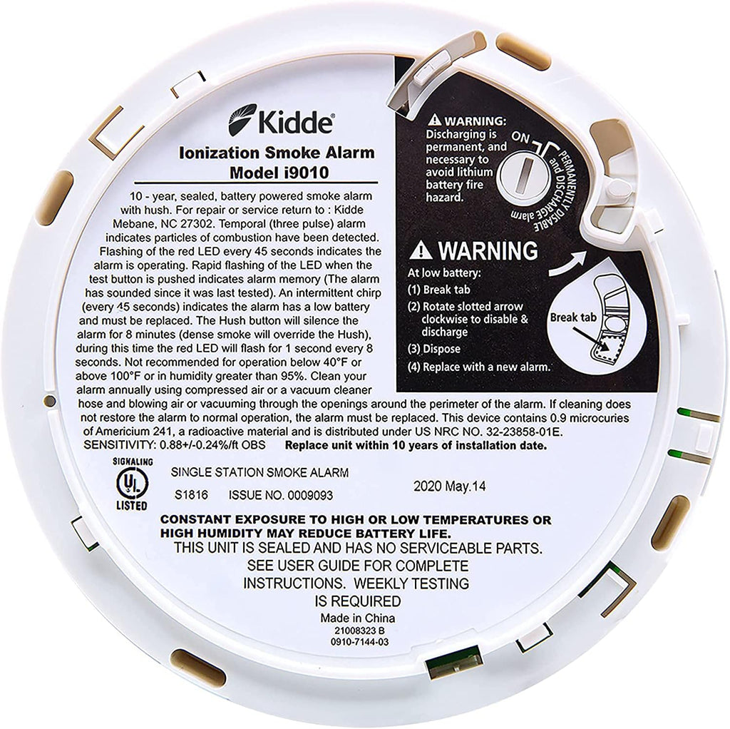 Détecteur de fumée Kidde, batterie 10 ans, voyants LED, alerte de remplacement, bouton de test et de réinitialisation, paquet de 6, blanc