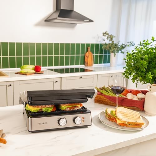 Cecotec Grill électrique Rock’nGrill Smart. Système de réglage de la puissance, du temps et de la température de 2000 W, ouverture à 180 °, plaques amovibles allant au lave vaisselle : Cuisine et Maison