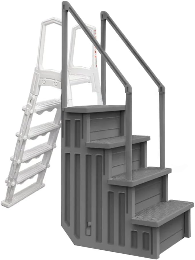Marches antidérapantes Aqua Select pour piscines hors sol | Bleues | Pour piscines hors sol | Installation possible sur des terrasses de 122 à 137 cm de hauteur | Échelle de sécurité supportant jusqu'à 113 kg