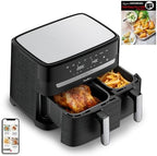 Moulinex air fryer deux compartiments, très grande capacité 11L, 10 personnes, 7 Programmes automatiques, friteuse sans huile, Ecran tactile digital, Dual inox, EZ942BF0, Gris foncé : Cuisine et Maison