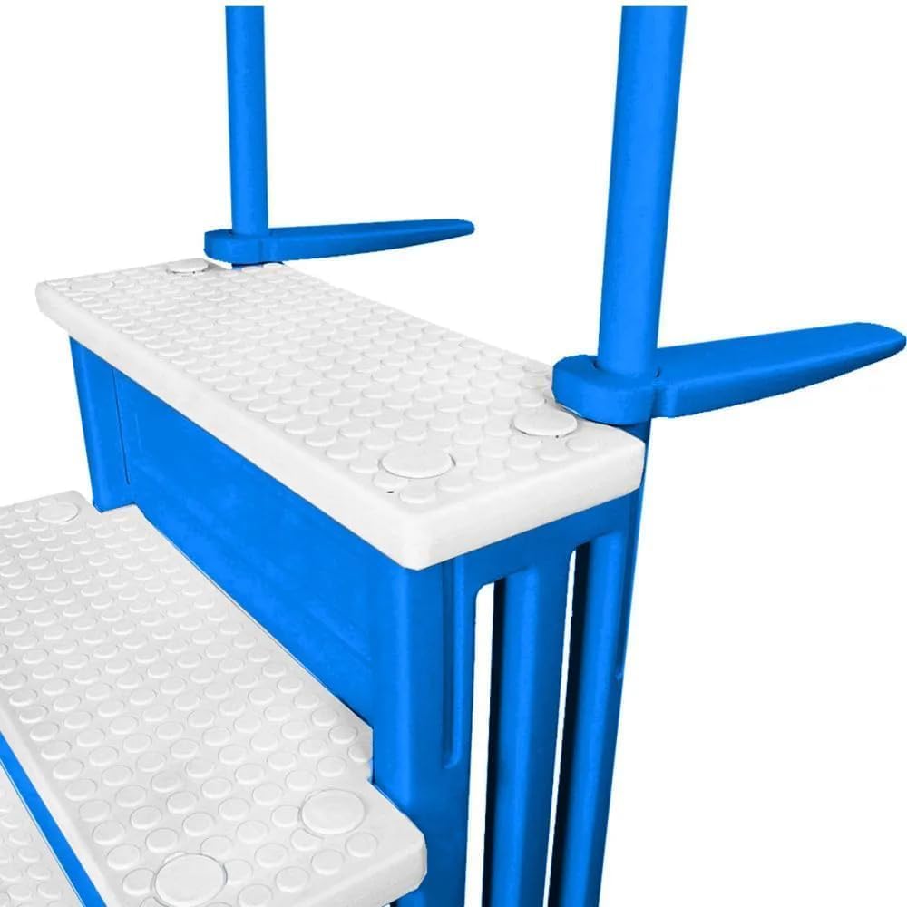 Échelle antidérapante pour piscines hors sol | Grise | Pour piscines hors sol avec une hauteur de terrasse de 122 à 137 cm | Échelle de sécurité supportant jusqu'à 136 kg