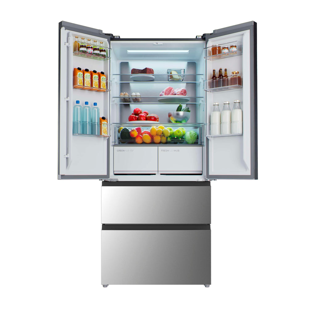 Cecotec Réfrigérateur Porte Française de 4 Portes Semi-Intégrable 458L Total No Frost Bolero CoolMarket F2D 458 SBI Inox E, Hauteur 189 cm et 83 cm La
