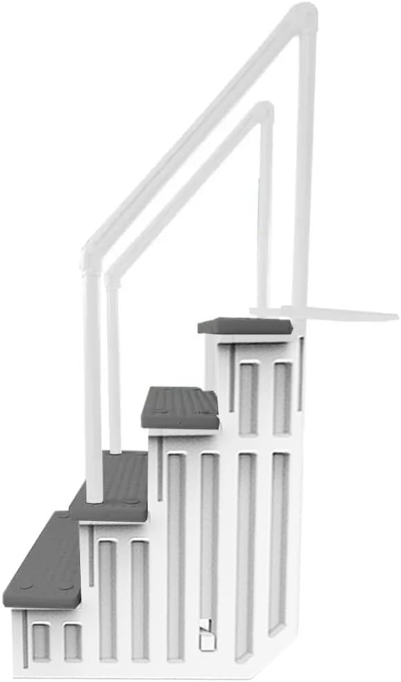 Échelle antidérapante pour piscines hors sol | Grise | Pour piscines hors sol avec une hauteur de terrasse de 122 à 137 cm | Échelle de sécurité supportant jusqu'à 136 kg