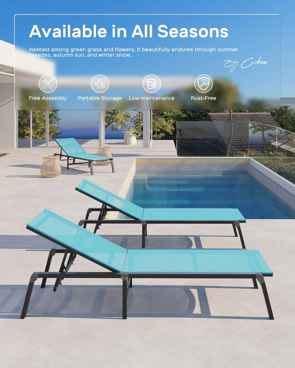 Chaise longue de jardin pliante en aluminium, sans montage, avec dossier réglable 5 positions, idéale pour terrasse, piscine et plage – Noir