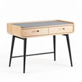 Table de bureau en bois de hêtre avec deux tiroirs et surface grise 100 x 50 x 75cm