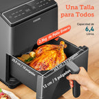 Friteuse à air sans huile COSORI 6,4 L, double chauffage, sans remuer ni préchauffer, avec recettes en espagnol et 12 programmes, gris foncé, modèle CAF-P583S