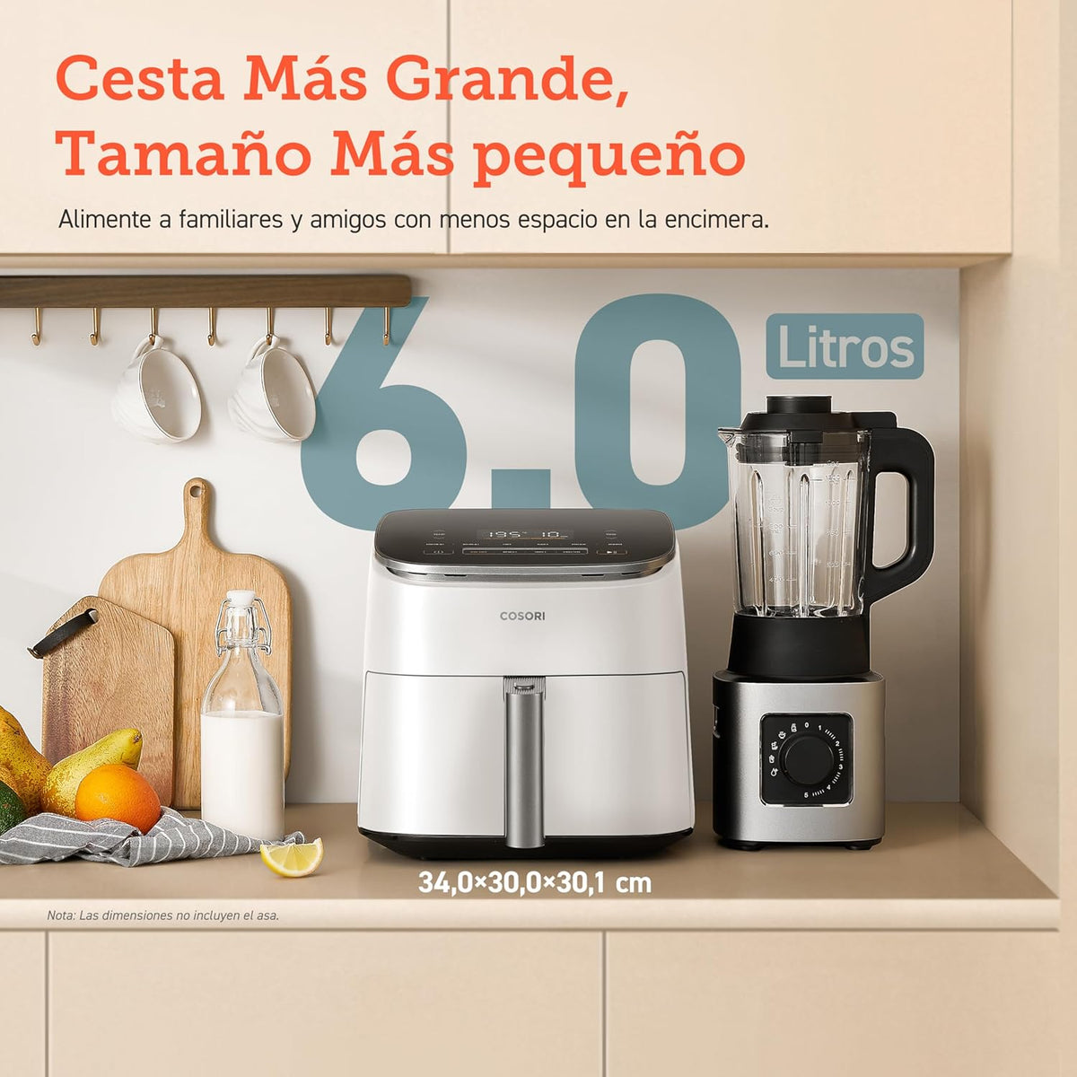 Friteuse à air Cosori Turbo Blaze 6 L, intérieur en métal véritable, moteur CC exclusif, 46 % plus rapide, température de 30 °C à 230 °C, idéale pour griller les viandes, programmes de cuisson complets, silencieux 27 dB