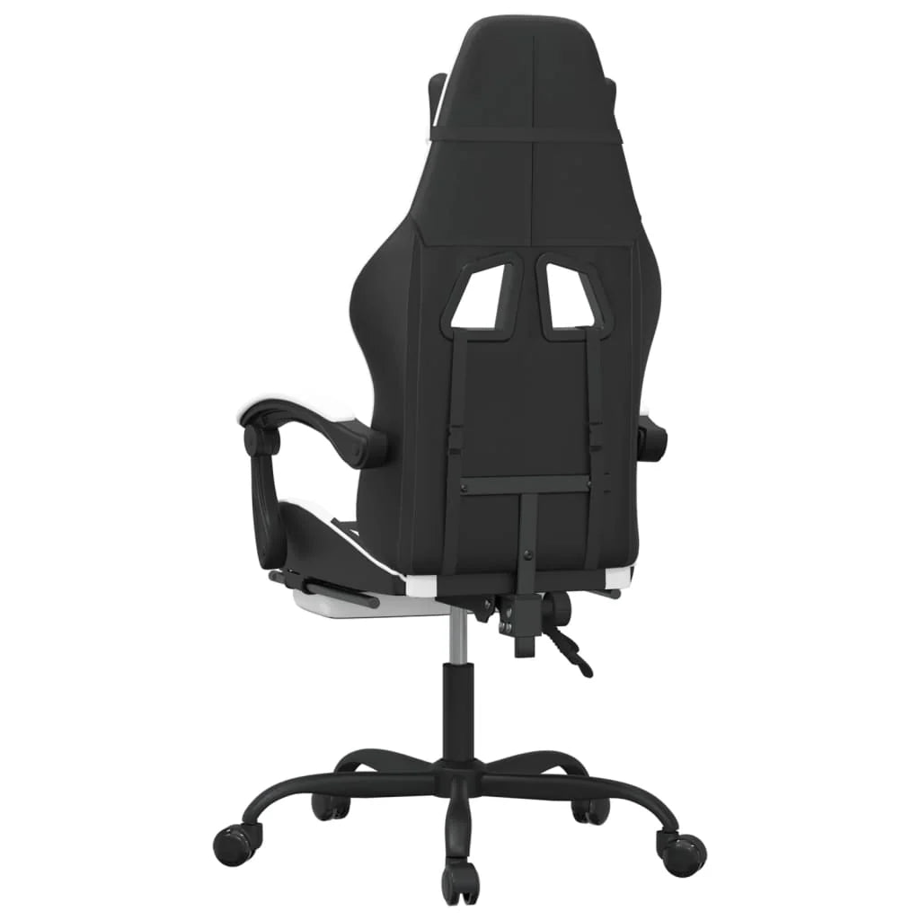 Chaise de jeu 2025 avec repose-pieds pivotant, similicuir noir et blanc V8635