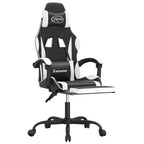 Chaise de jeu 2025 avec repose-pieds pivotant, similicuir noir et blanc V8635