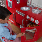 Cuisine jouet vintage en bois rouge KidKraft avec téléphone jouet