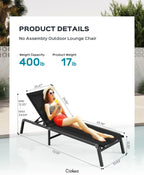 Chaise longue de jardin pliante en aluminium, sans montage, avec dossier réglable 5 positions, idéale pour terrasse, piscine et plage – Noir
