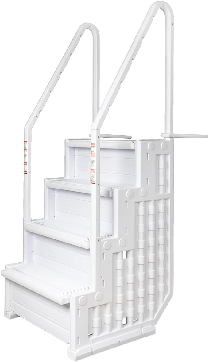 Marches antidérapantes Aqua Select pour piscines hors sol | Bleues | Pour piscines hors sol | Installation possible sur des terrasses de 122 à 137 cm de hauteur | Échelle de sécurité supportant jusqu'à 113 kg