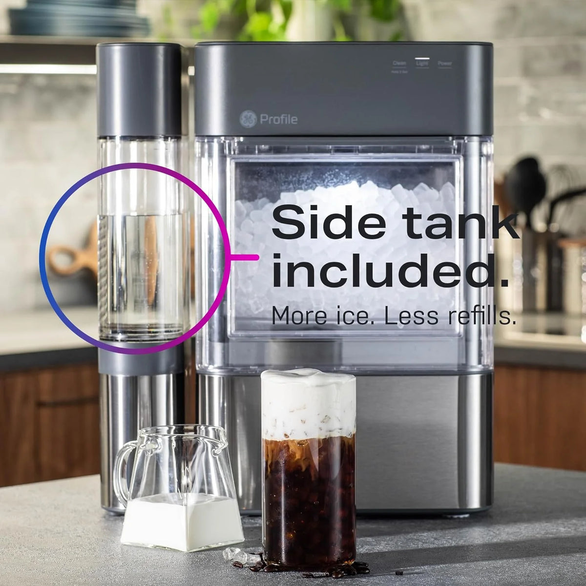 Machine à glaçons GE Profile Opal 2.0 (2025) – Format pépites, trémie de 2,8 litres (0,75 gallon). Acier inoxydable.