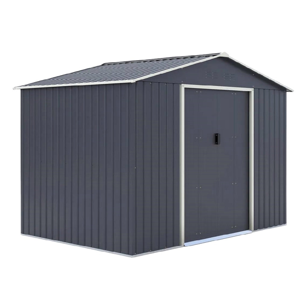 Abri de jardin imitation bois gris avec double porte et fenêtres
