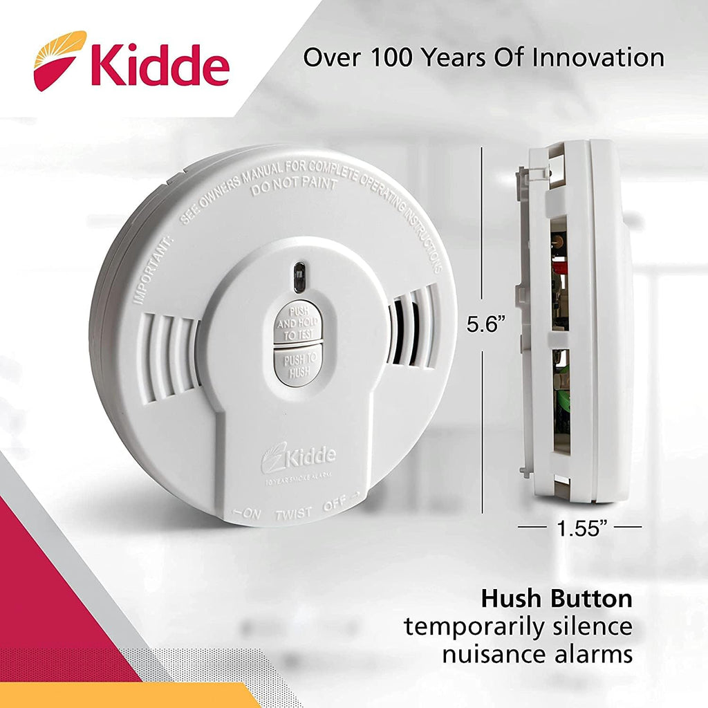 Détecteur de fumée Kidde, batterie 10 ans, voyants LED, alerte de remplacement, bouton de test et de réinitialisation, paquet de 6, blanc