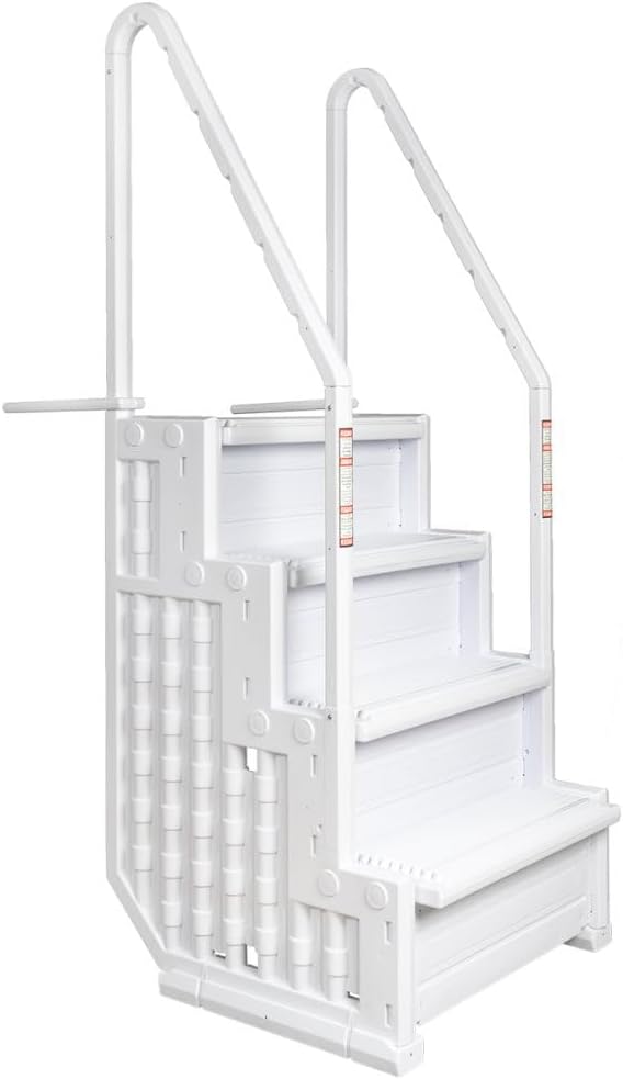 Marches antidérapantes Aqua Select pour piscines hors sol | Bleues | Pour piscines hors sol | Installation possible sur des terrasses de 122 à 137 cm de hauteur | Échelle de sécurité supportant jusqu'à 113 kg