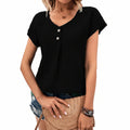 Haut Femme Col Rond Boutonné Manches Courtes