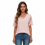 Haut Femme Dentelle Col V Manches Courtes