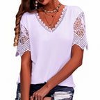 Haut Femme Dentelle Col V Manches Courtes