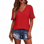 Haut Femme Dentelle Col V Manches Courtes