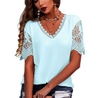 Haut Femme Dentelle Col V Manches Courtes