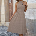 Robe Femme Carreaux Taille Haute Élégante