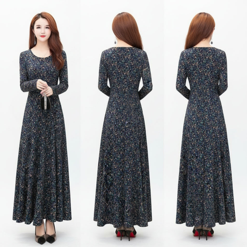 Robe Femme Longue Imprimée Style Élégant Classique