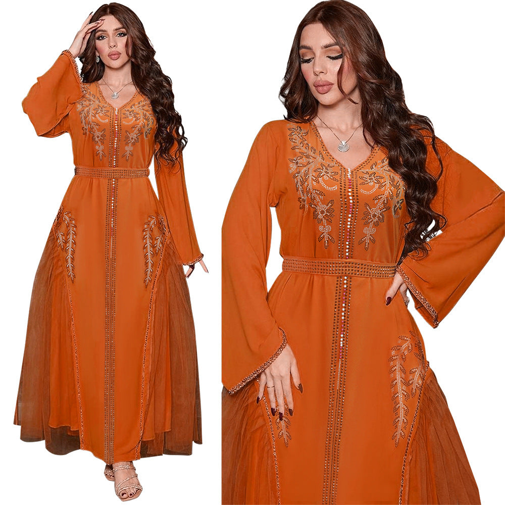 Robe Femme Longue Perlée Style Oriental Élégant
