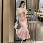 Robe Femme Élégante Rose Taille Haute Chic