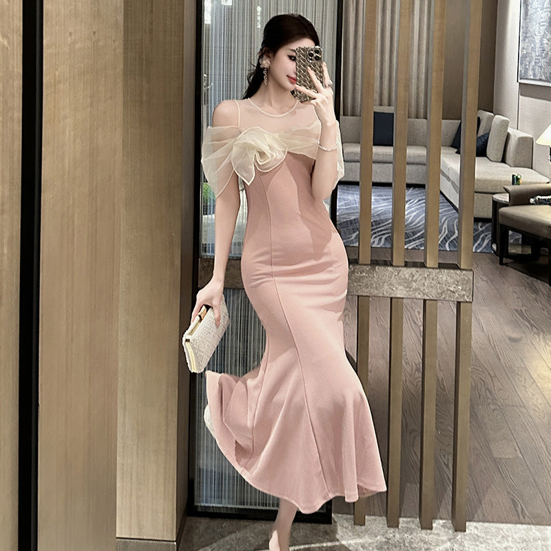 Robe Femme Élégante Rose Taille Haute Chic
