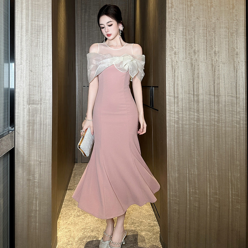 Robe Femme Élégante Rose Taille Haute Chic