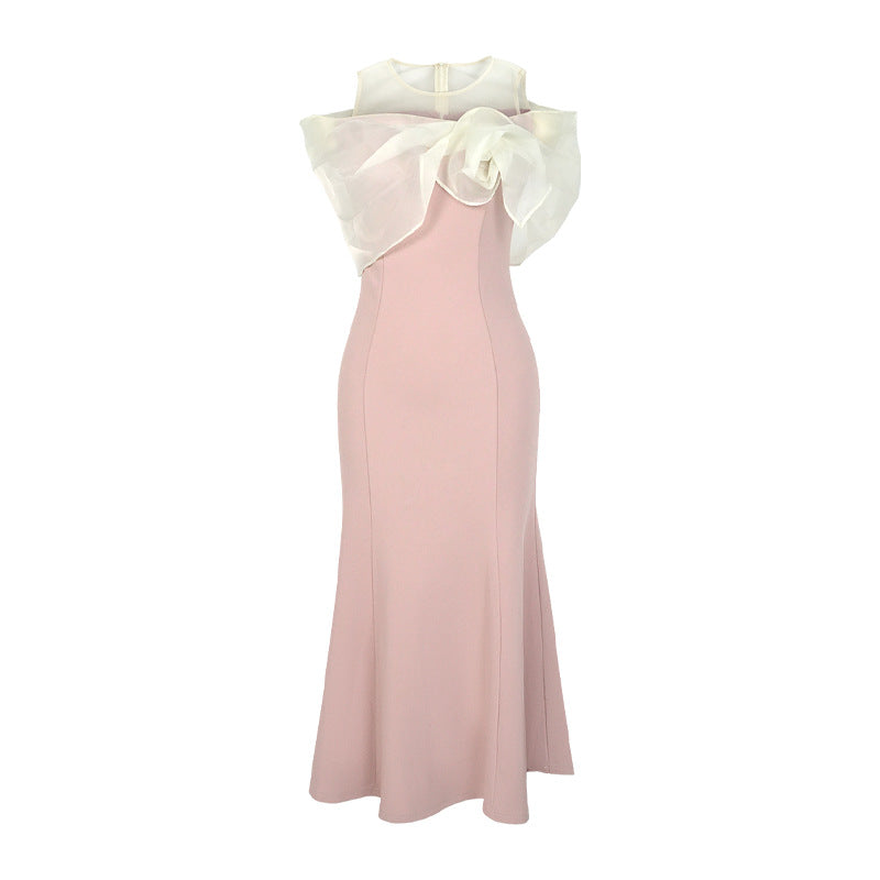 Robe Femme Élégante Rose Taille Haute Chic