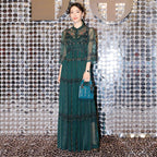 Robe Longue Femme Brodée En Maille Élégante