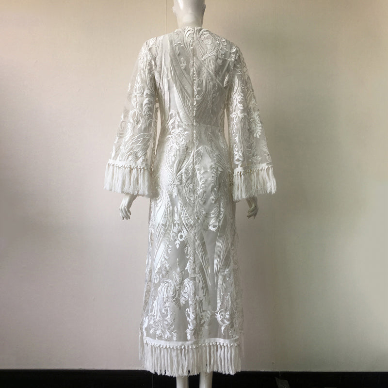 Robe Longue Femme Dentelle Blanche Élégante