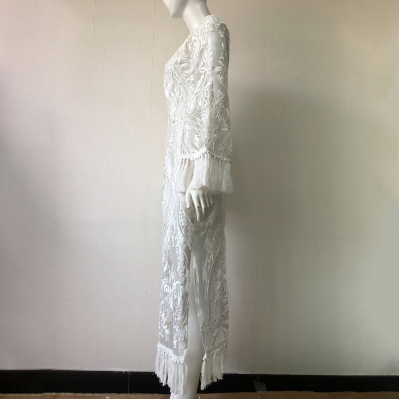 Robe Longue Femme Dentelle Blanche Élégante