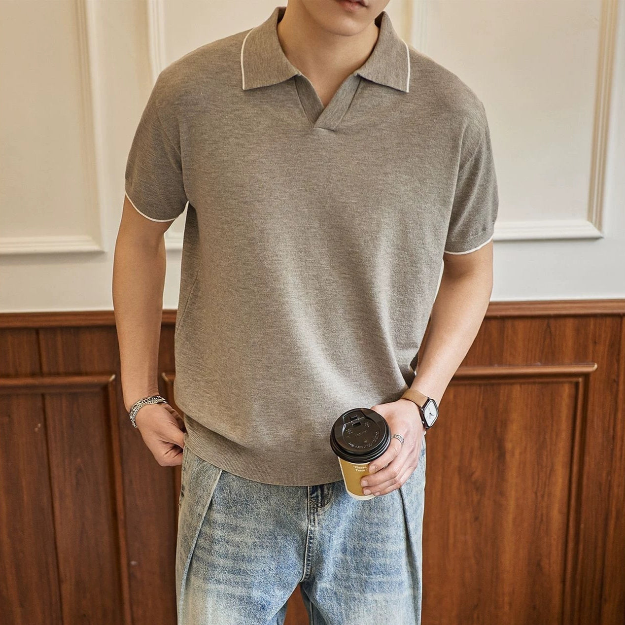 T-Shirt Respirant Col V Style Japonais Homme
