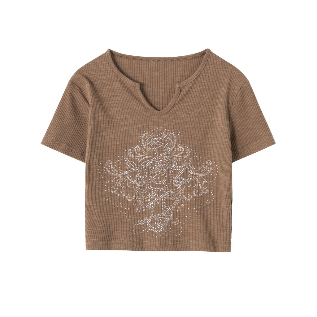 T-shirt Court Femme Style Vintage Américain Tendance